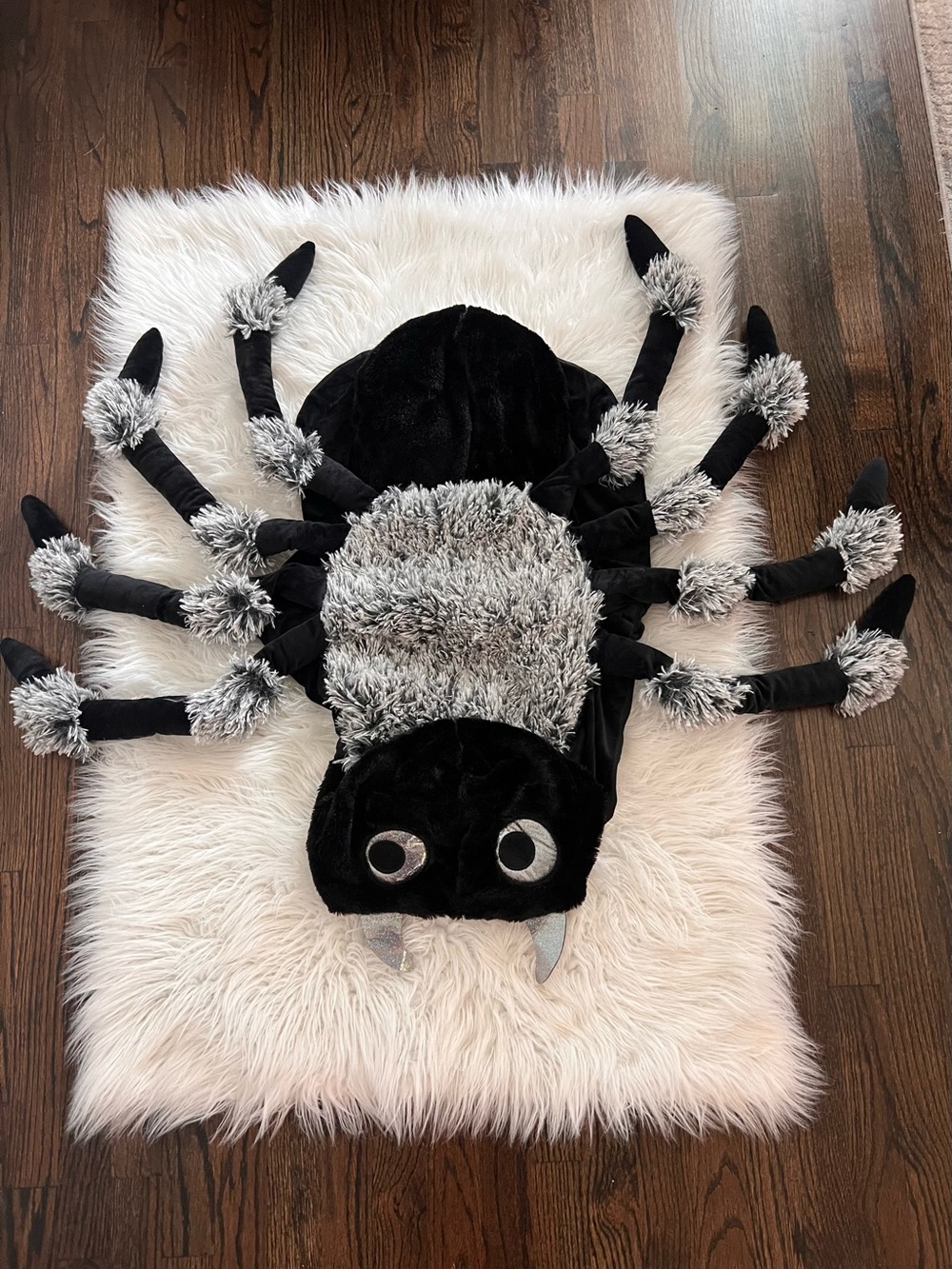 Plush Spider Dog Costume Hoodie - Black and Gray